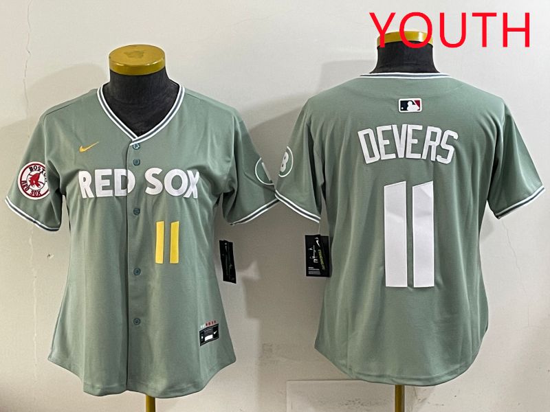 Youth 2025 Boston Red Sox 11 Devers Light Green Joint Name Nike MLB Jersey style 4